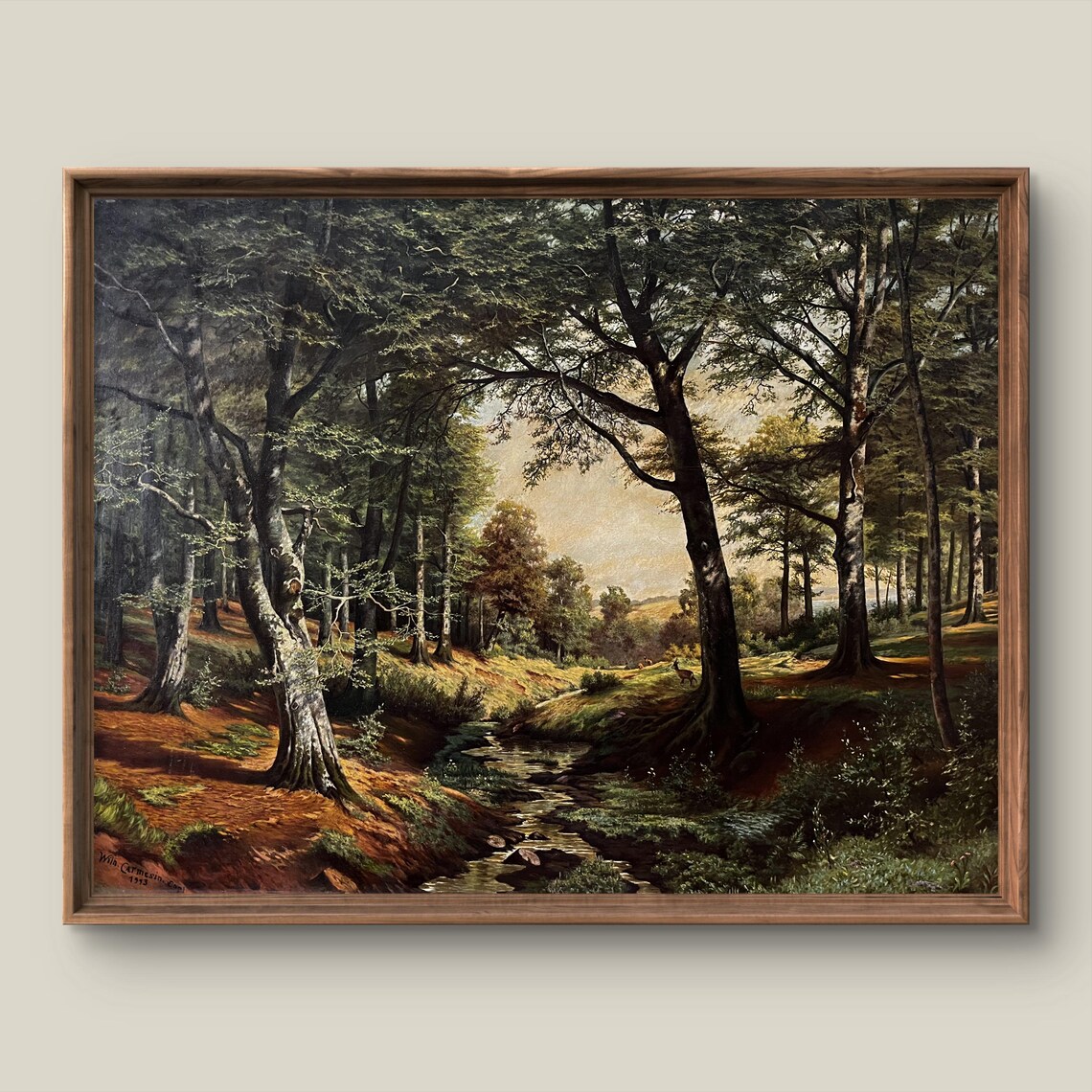 Sunlit Woodland Stream Vintage Forest Oil Painting Nature Art Poster