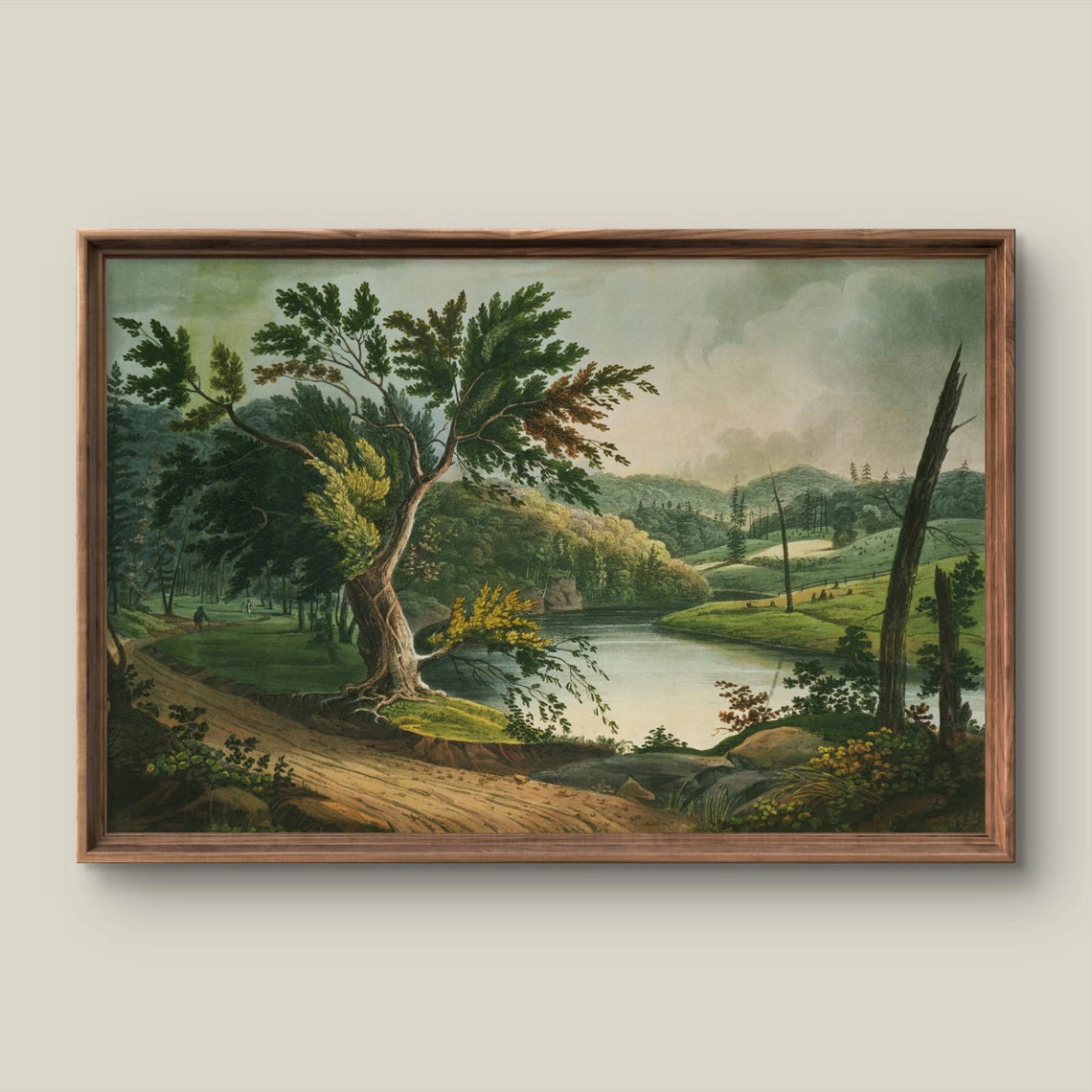 Winding River Through Lush Green Countryside Vintage Art Poster