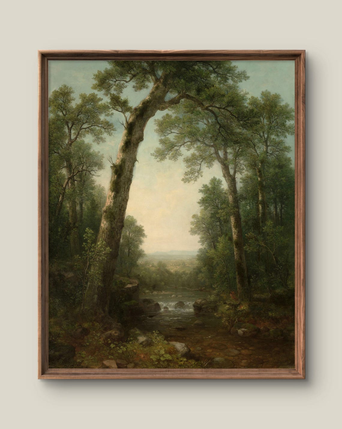 Tall Trees by Summer Forest Stream Vintage Nature Painting Poster