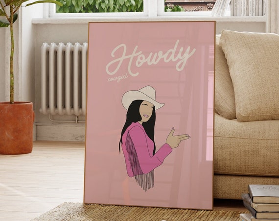 Retro Howdy Cowgirl Printpreppy Pink Postersgirly Wall Artteen Girl Room Decorwestern Lets Go Girls Postersrodeo Howdy Disco Wall Art