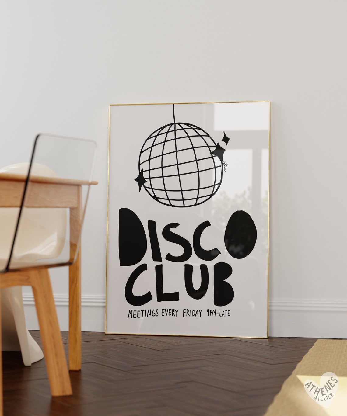 Disco Club Retro Black and White Party Night Wall Decor Poster