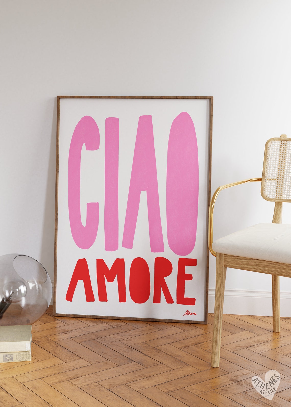 Ciao Amore Pink and Red Bold Typography Italian Quote Poster