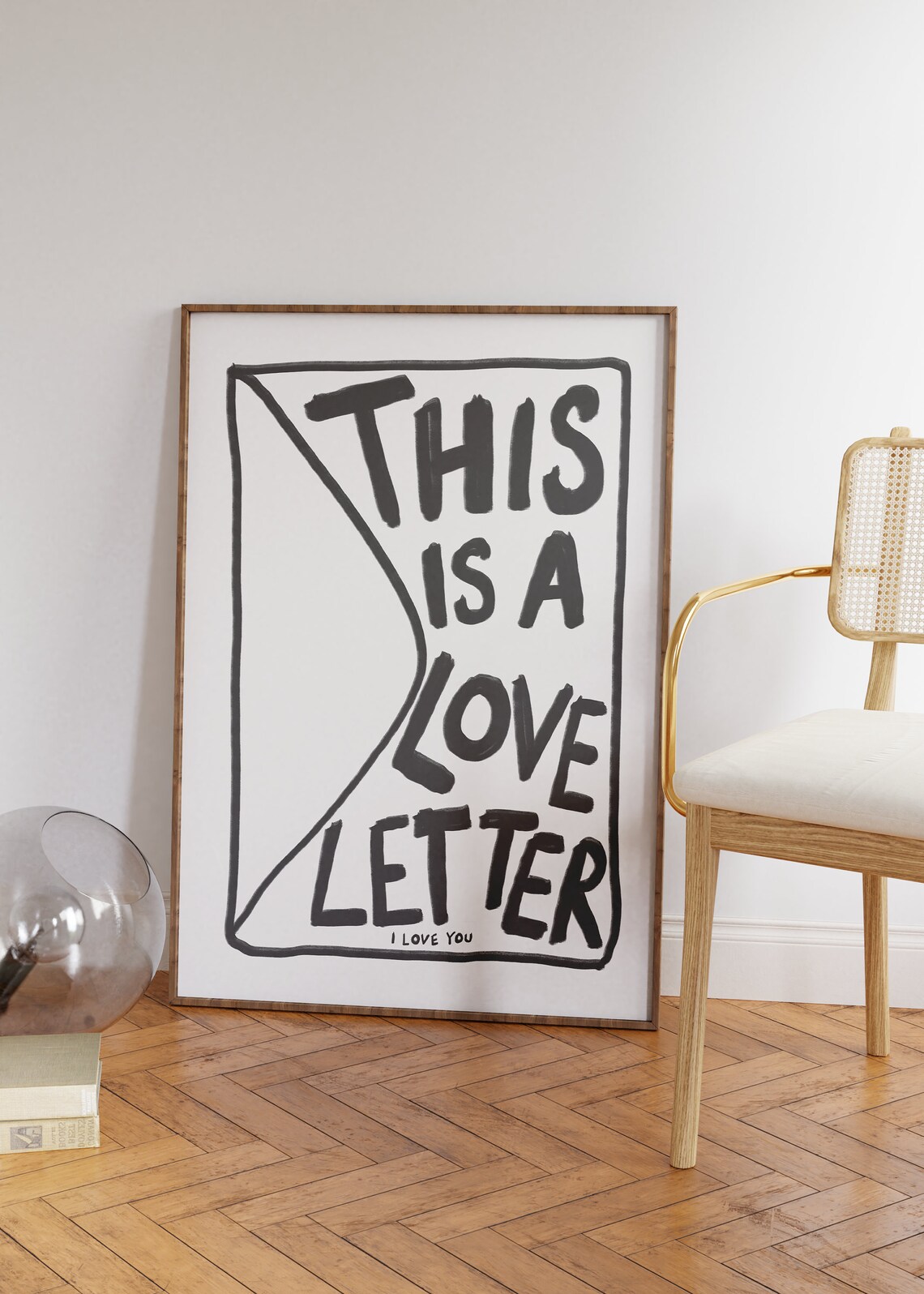 Love Letter BW Illustration Art Print, Modern Decor