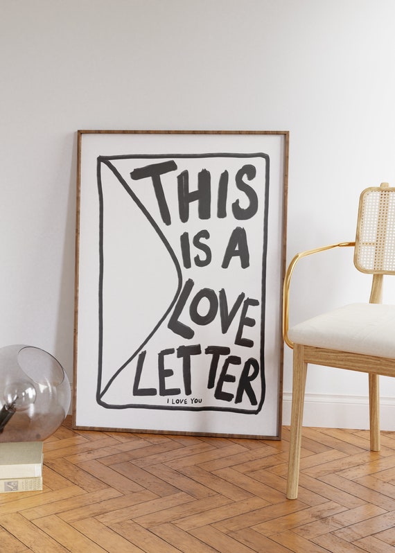 Love Letter BW Illustration Art Print, Modern Decor