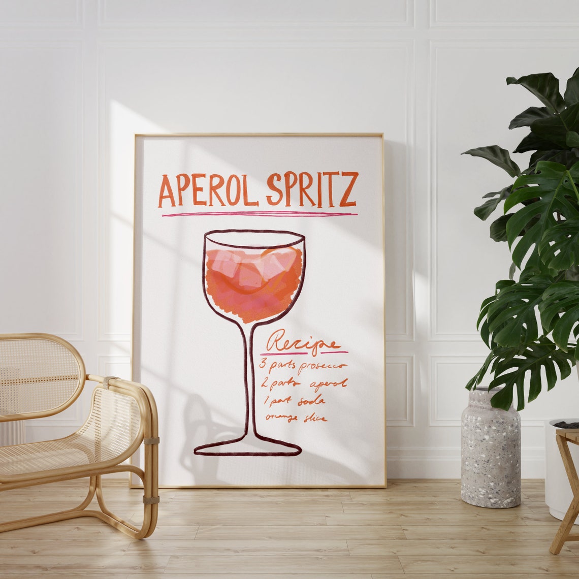 Aperol Spritz Recipe Hand Drawn Cocktail Recipe Kitchen Poster