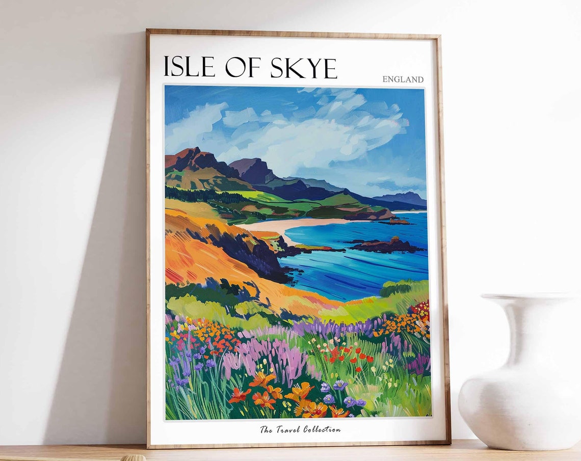 Isle of Skye England Dramatic Coastal Cliffs Wildflowers Sea Poster