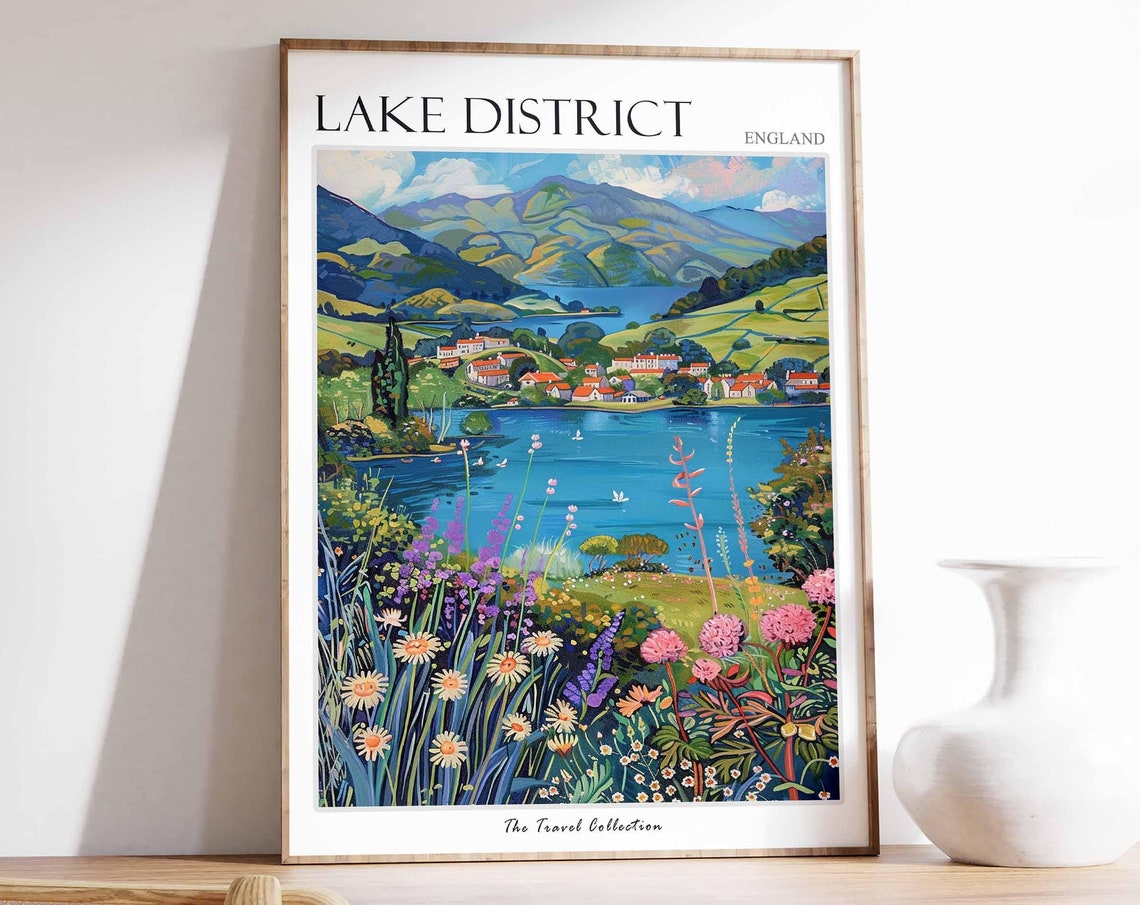 Lake District England Lakeside Village Daisy Meadow View Poster