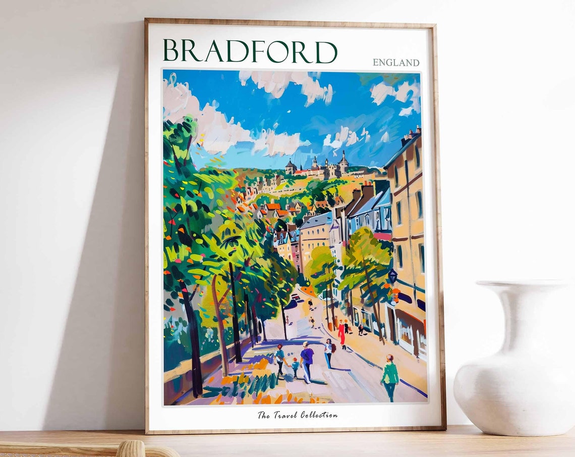Bradford Poster England Travel Print British Decor United Kingdom Travel Poster City Print Bradford Gift Bradford Travel Poster