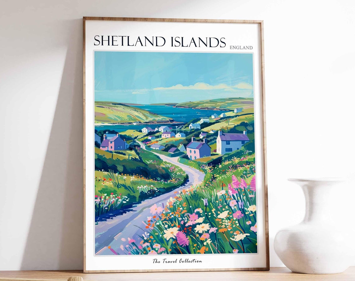 Shetland Islands Winding Road Wildflower Village Bay Travel Poster