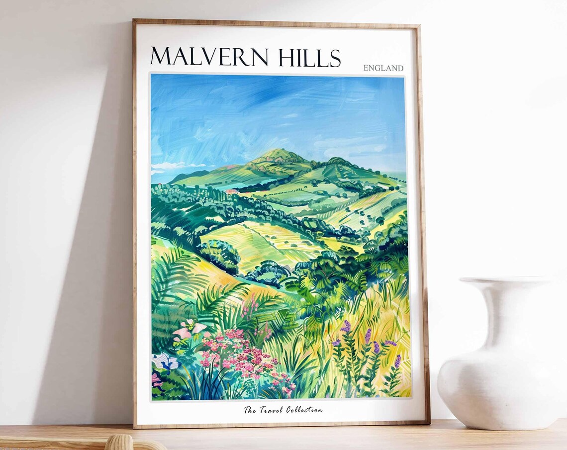 Malvern Hills England Rolling Green Hills Wildflower Painting Poster