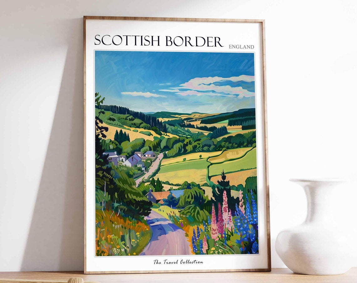 Scottish Borders Rolling Farmland Hills Village Meadow Poster