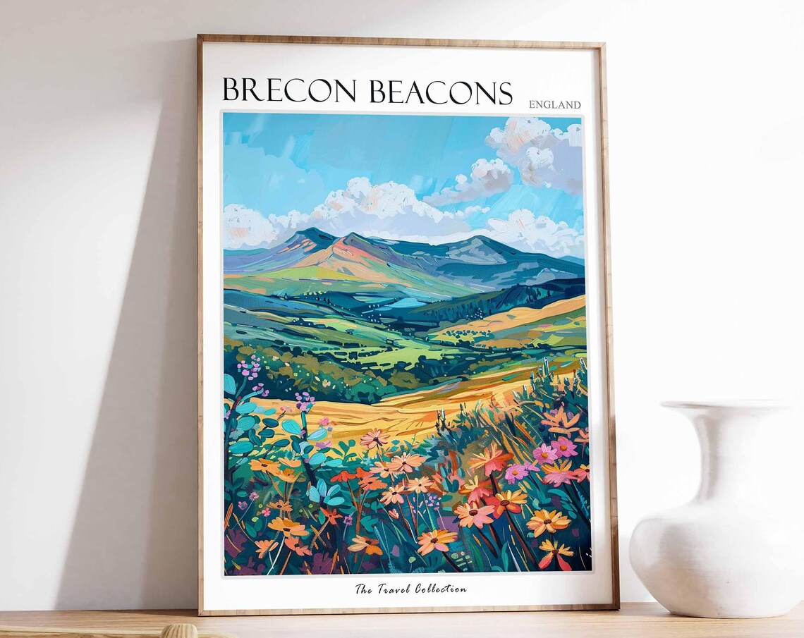 Brecon Beacons Golden Hills Wildflower Foreground Travel Poster