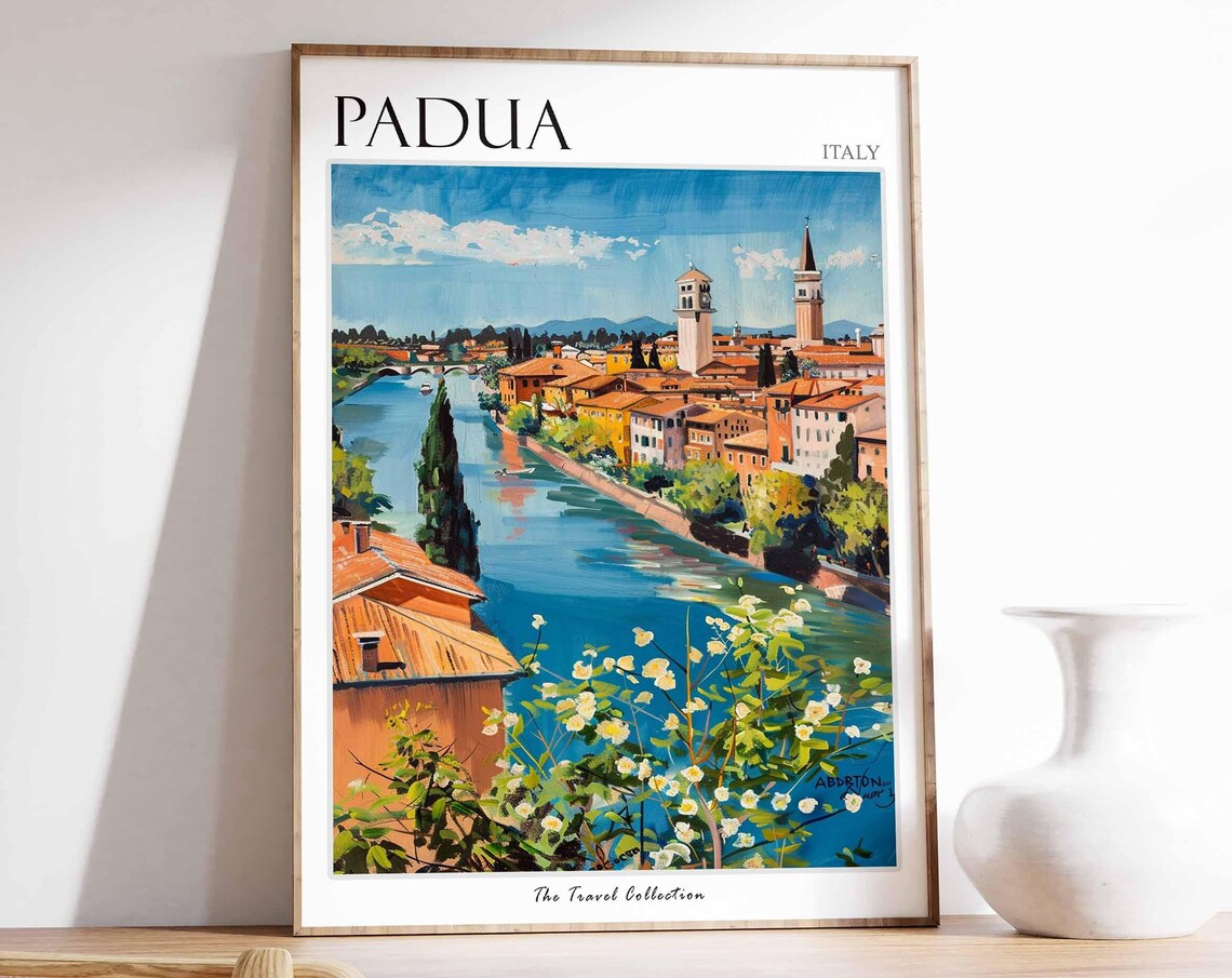 Padua Italy River Cityscape Towers Colorful Travel Art Poster