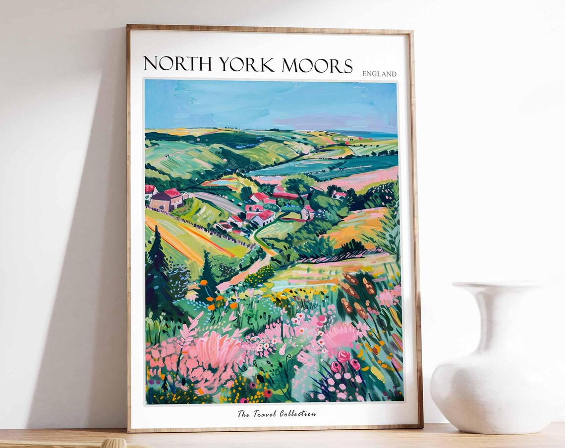 North York Moors England Pink Wildflower Meadow Village Poster