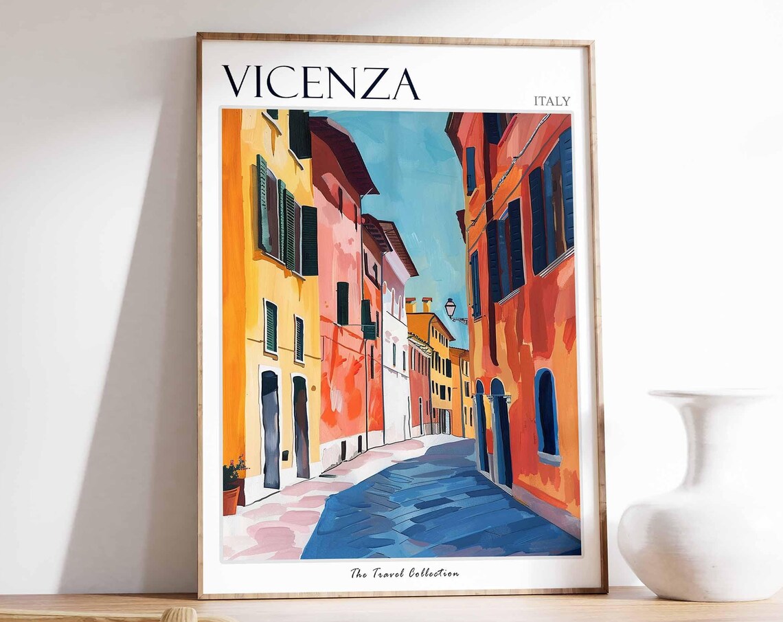 Sunlit Vicenza Italy Colorful Historic Street Scene Travel Poster