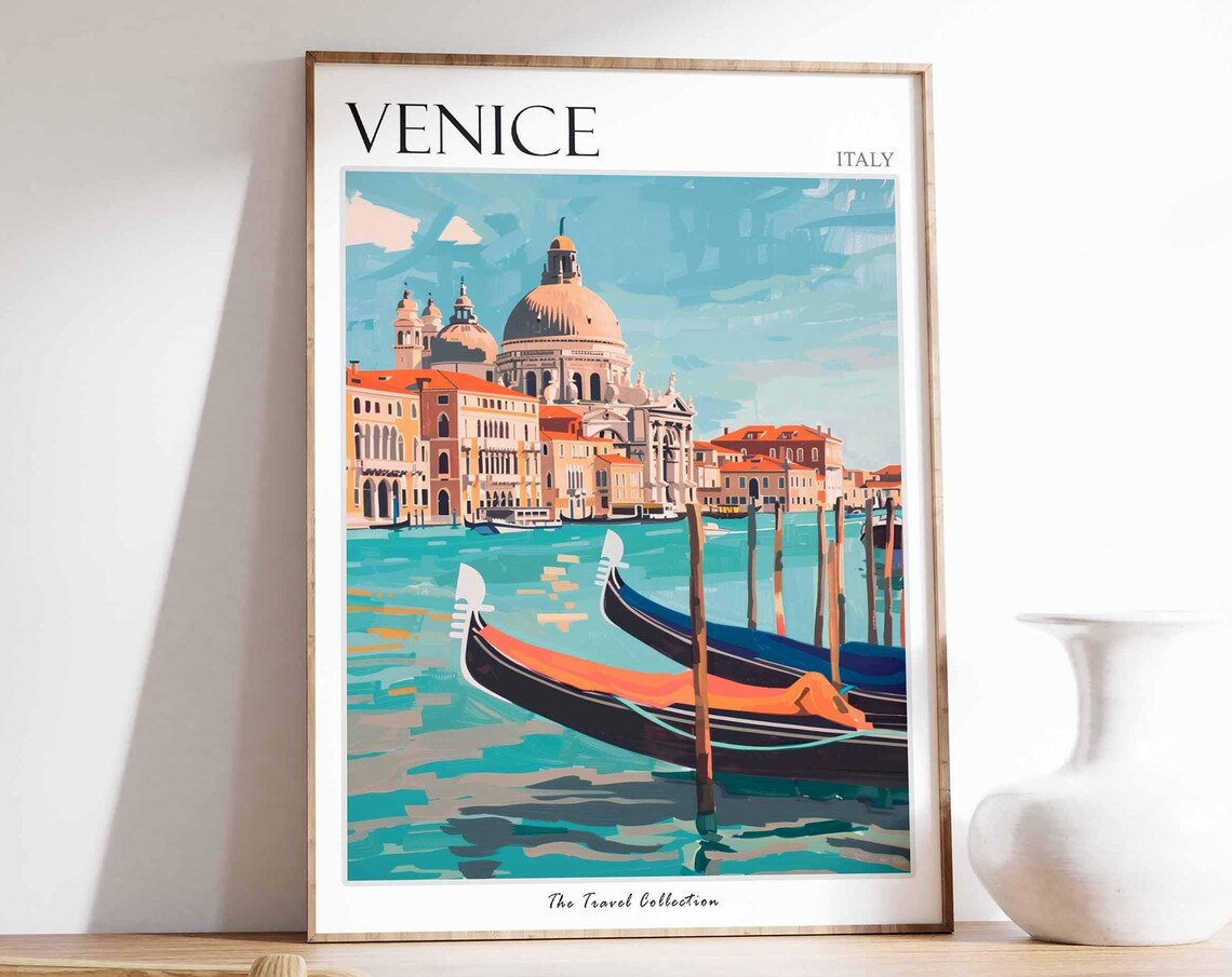 Venice Italy Gondolas Salute Basilica Grand Canal Travel Poster