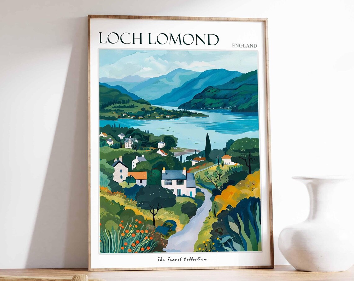 Loch Lomond England Lakeside Village Cottages Mountain View Poster