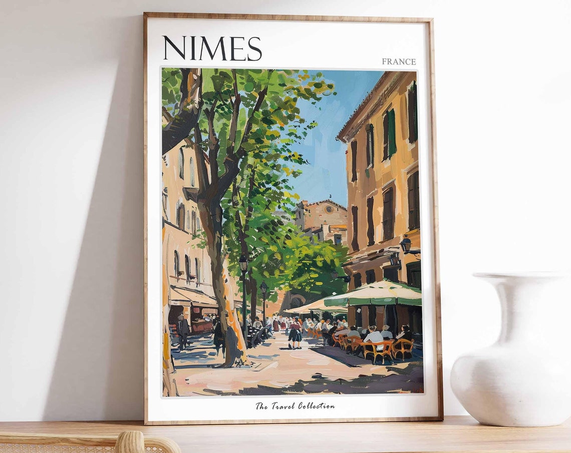 Nmes Poster France Travel Print French Decor Europe Travel Poster European Wall Art Botanical Print Nmes Gift Nmes Travel Poster