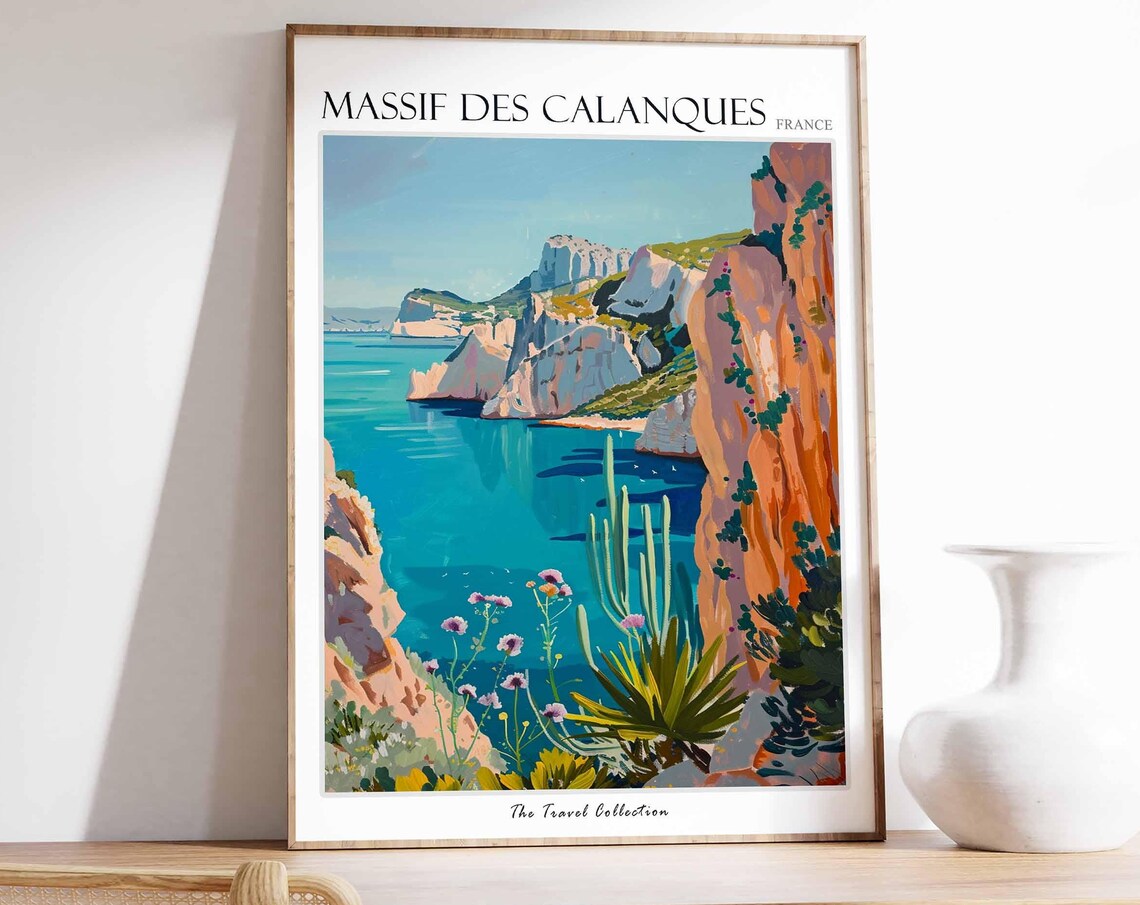 Massif Des Calanques Turquoise Bay Limestone Cliffs France Poster