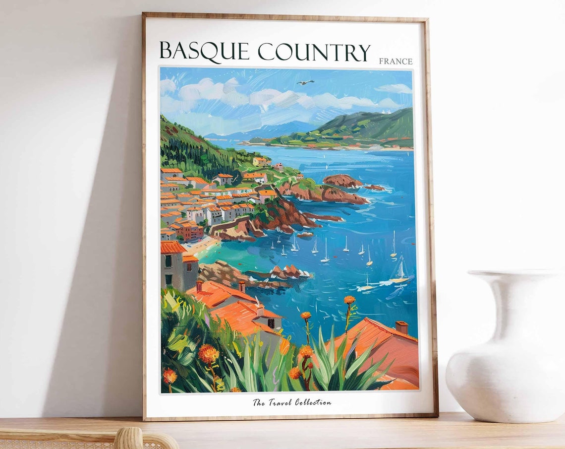 Basque Country Poster France Travel Print French Decor Europe Travel Poster European Wall Art Basque Country Travel Poster