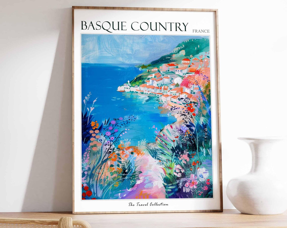 Basque Country Poster France Travel Print French Decor Europe Travel Poster European Wall Art Basque Country Travel Poster