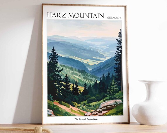 Harz Mountain Poster Germany Travel Print German Decor Europe Travel Poster European Wall Art Harz Mountain Travel Poster