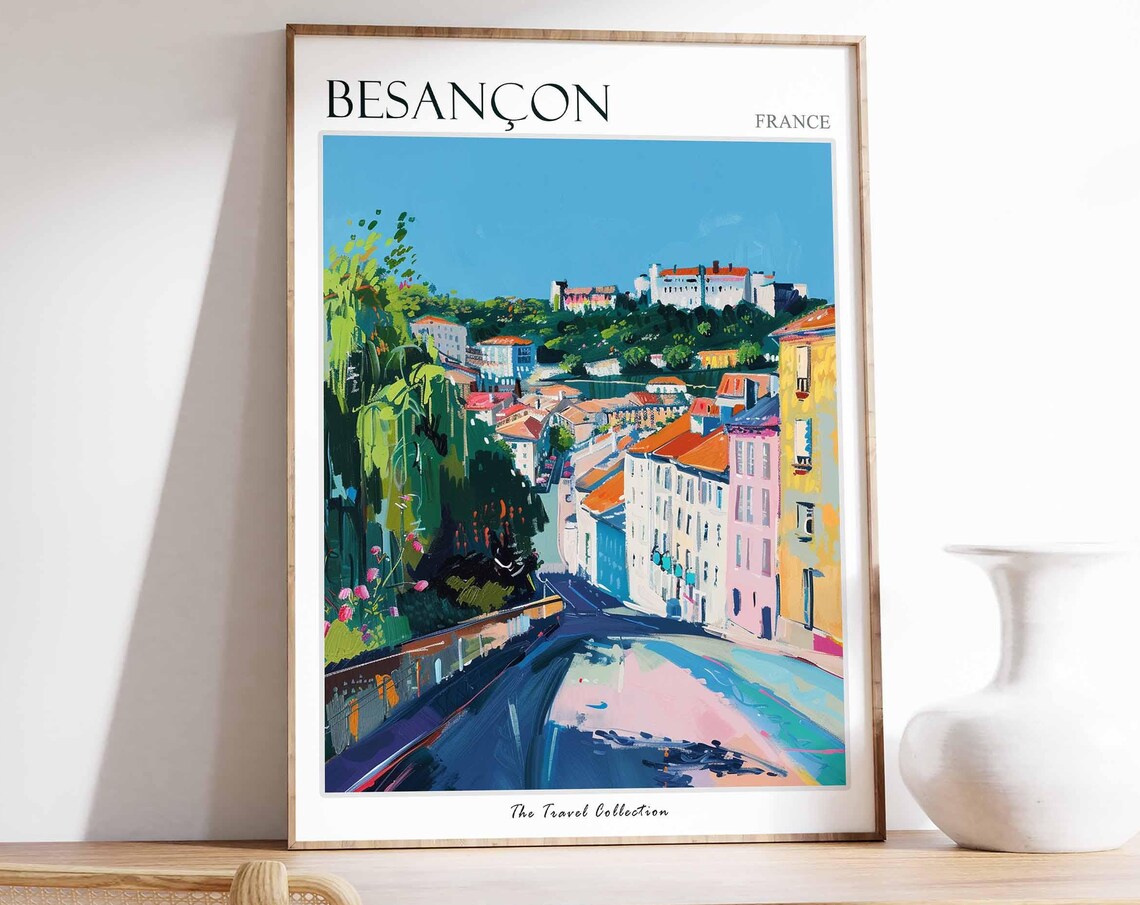 Besancon France Steep Street Citadel View Town Painted Travel Poster