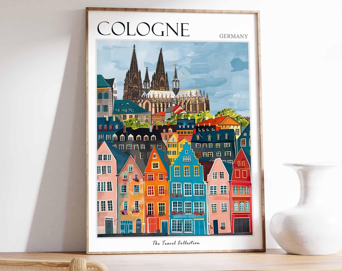 Cologne Germany Cathedral Colorful Old Town Houses Travel Poster