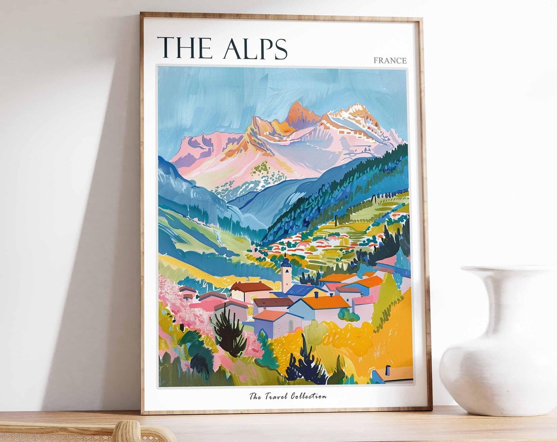 The Alps Poster France Travel Print French Decor Europe Travel Poster European Wall Art Mountain Print The Alps Travel Poster