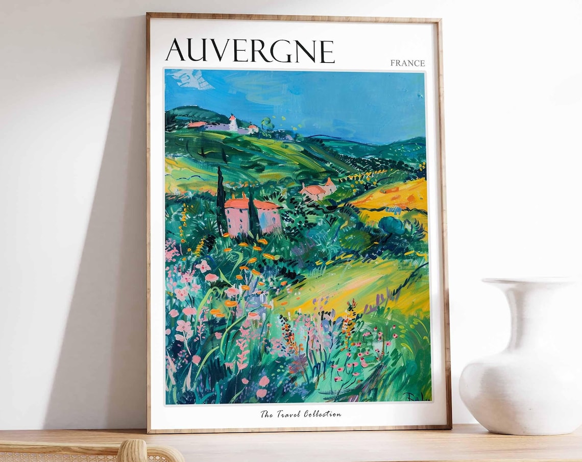 Auvergne France Colorful Wildflower Meadow Rolling Hills Poster