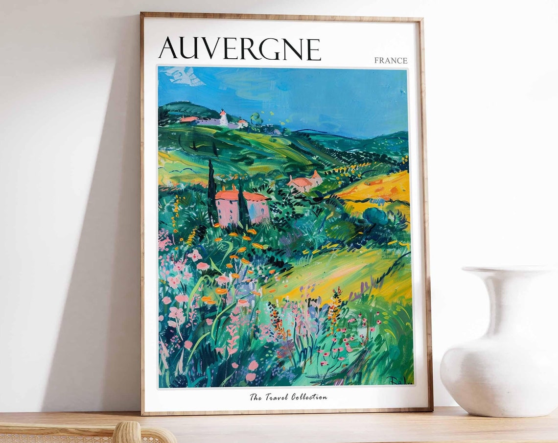 Auvergne Poster France Travel Print French Decor Europe Travel Poster European Wall Art Auvergne Gift Auvergne Travel Poster