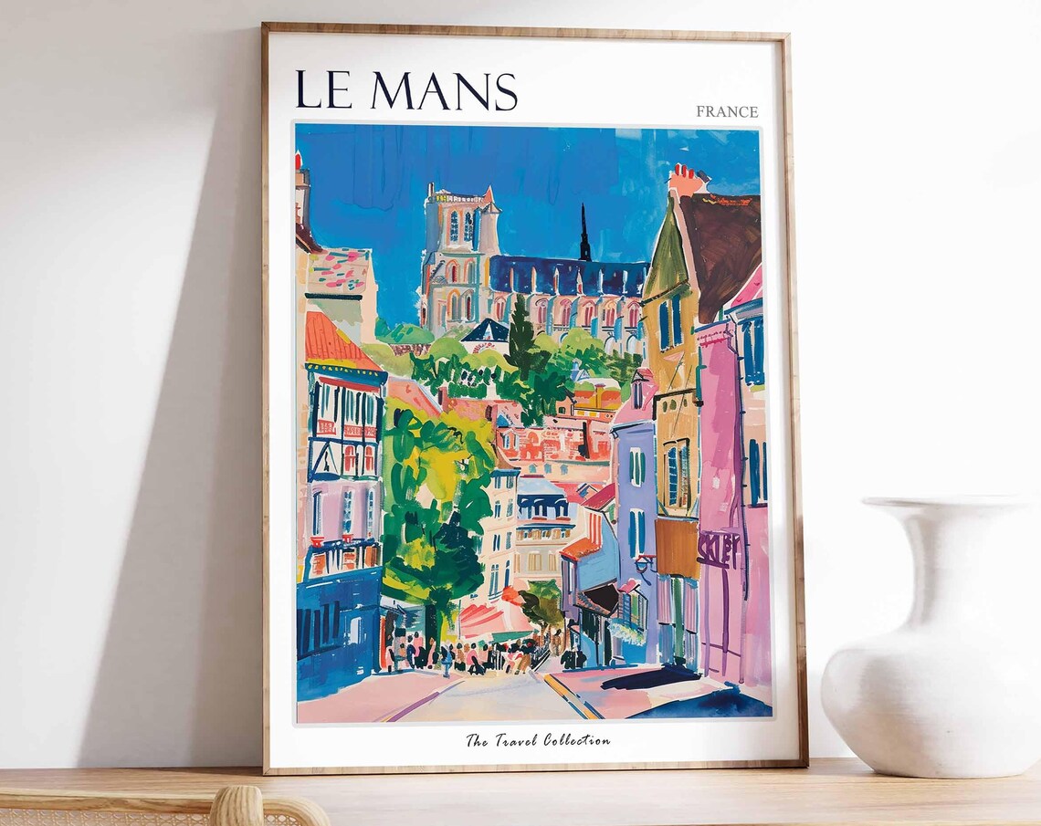 Le Mans France Colorful Cathedral Street Painted Travel Poster