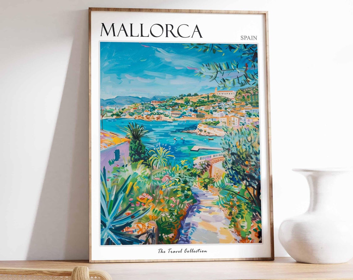 Mallorca Spain Harbor Bay Garden Path Mediterranean Travel Poster