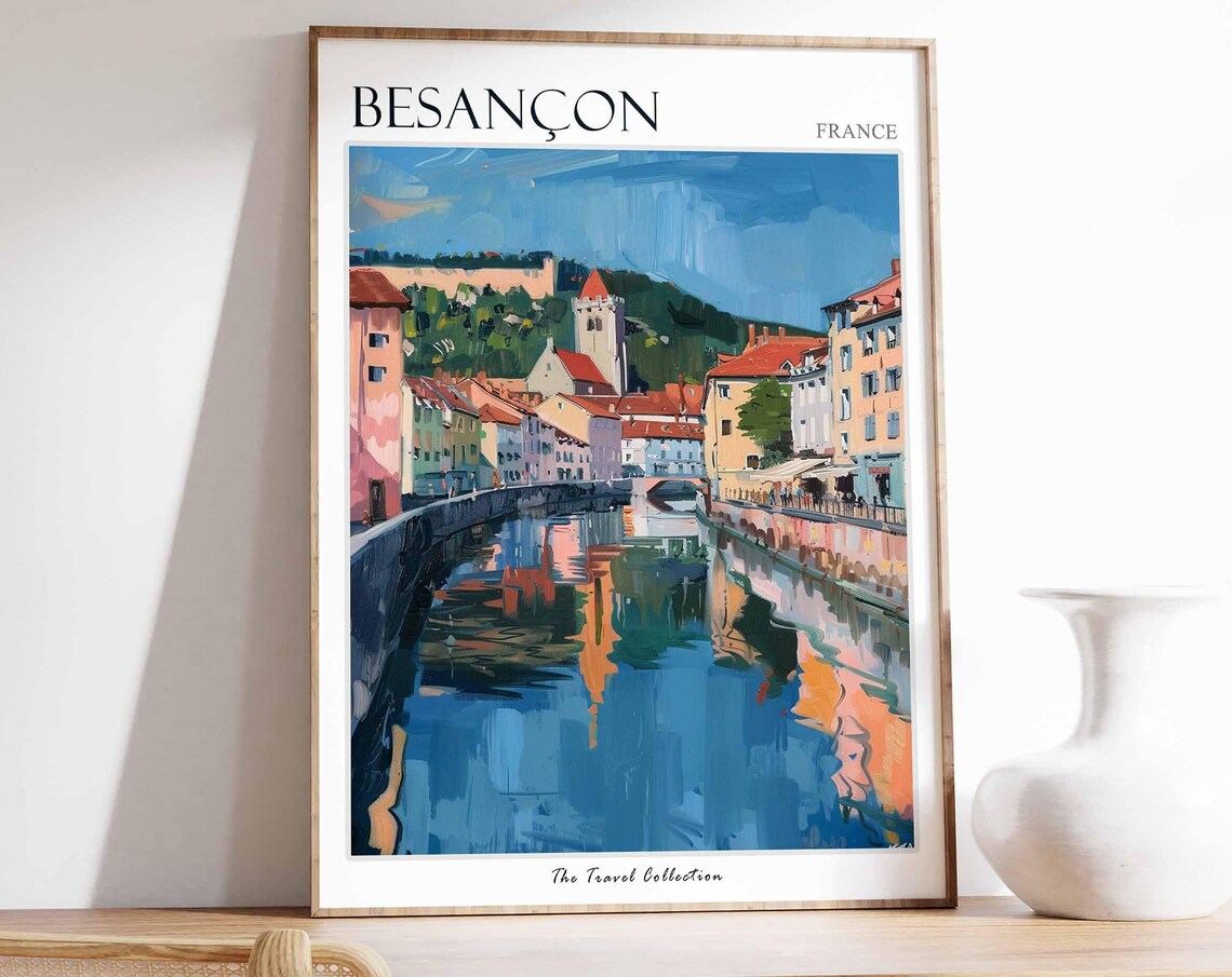 Besancon France River Reflections Church Town Painterly Travel Poster