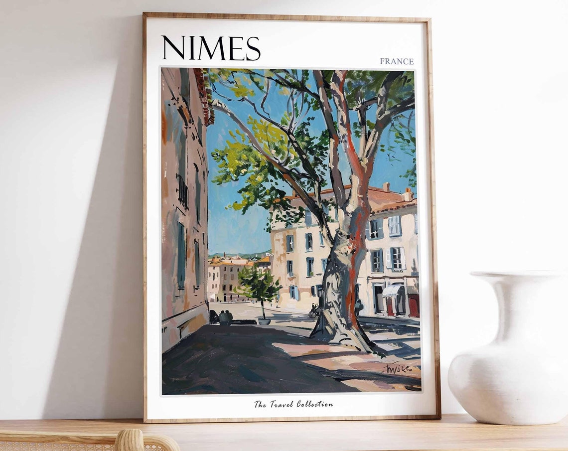 Nmes Poster France Travel Print French Decor Europe Travel Poster European Wall Art Botanical Print Nmes Gift Nmes Travel Poster