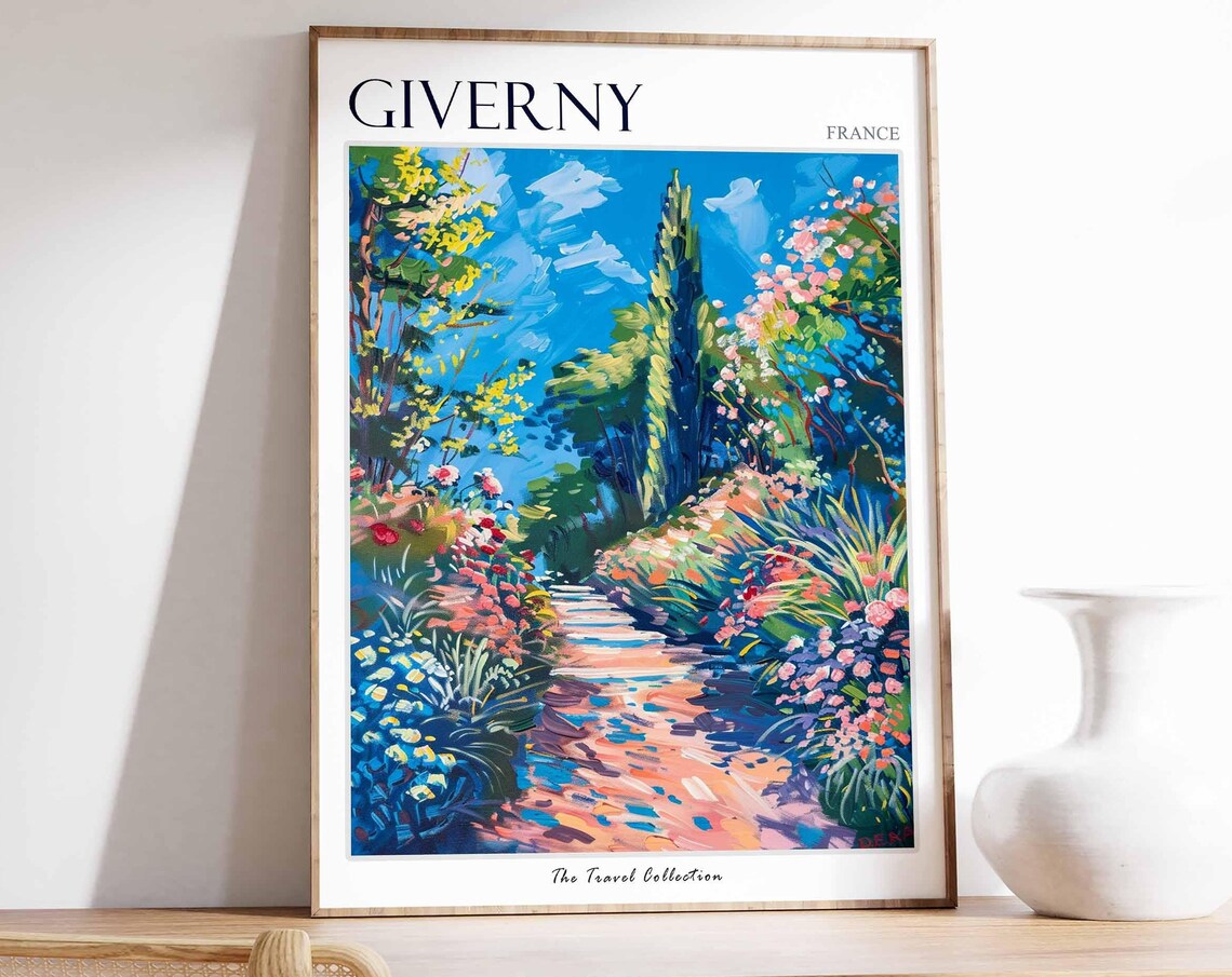 Giverny France Flower Lined Path Cypress Garden Travel Poster