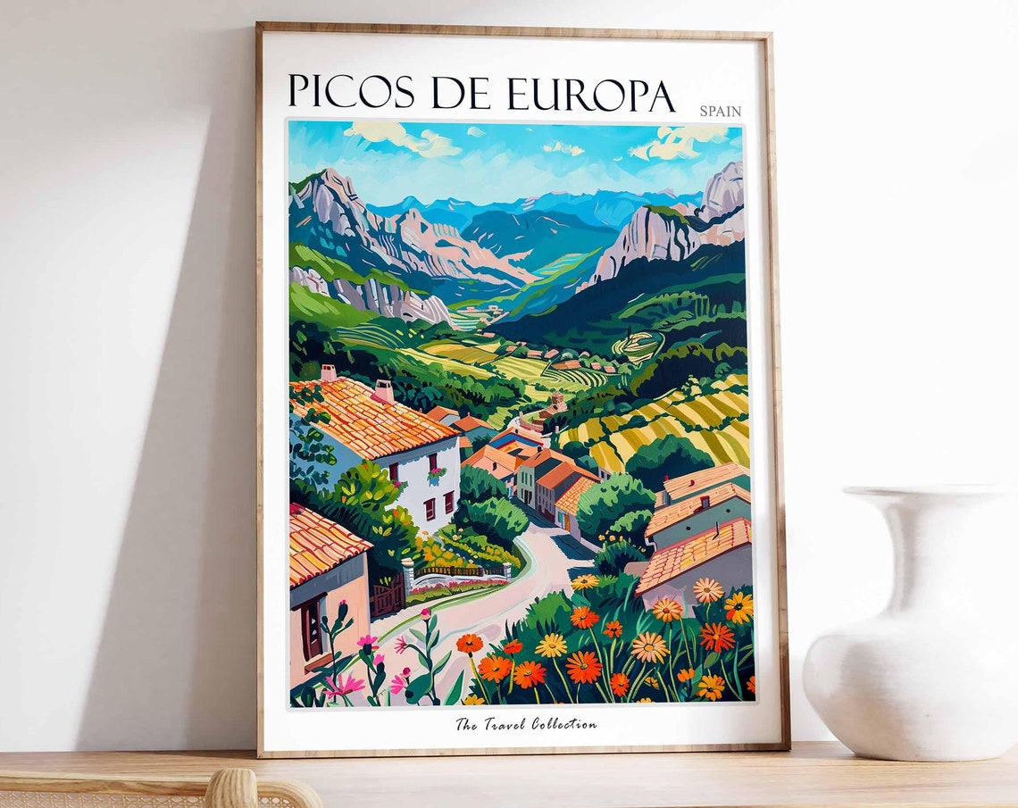 Picos De Europa Poster Spain Travel Print Spanish Decor Europe Travel Poster European Wall Art Picos De Europa Travel Poster
