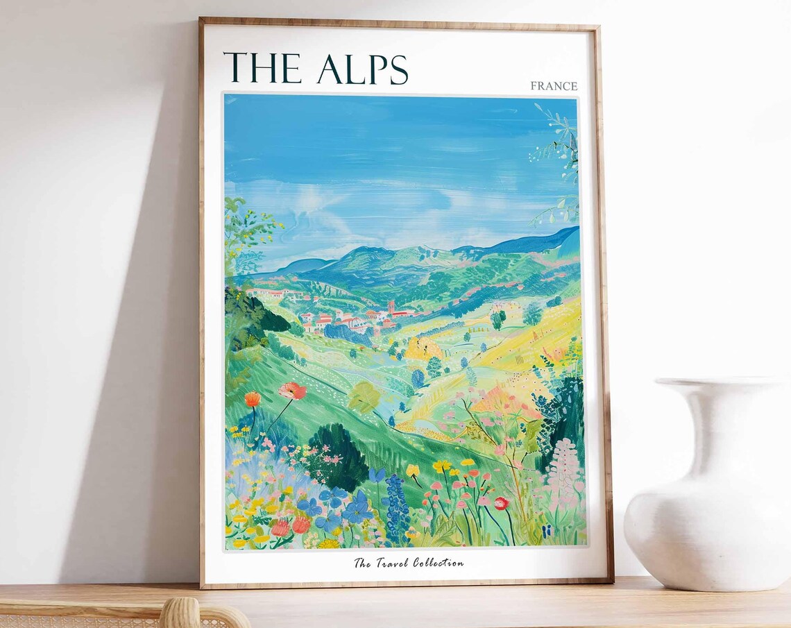The Alps France Wildflower Meadow Hillside Painting Travel Poster