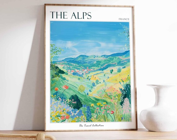 The Alps Poster France Travel Print French Decor Europe Travel Poster European Wall Art Mountain Print The Alps Travel Poster