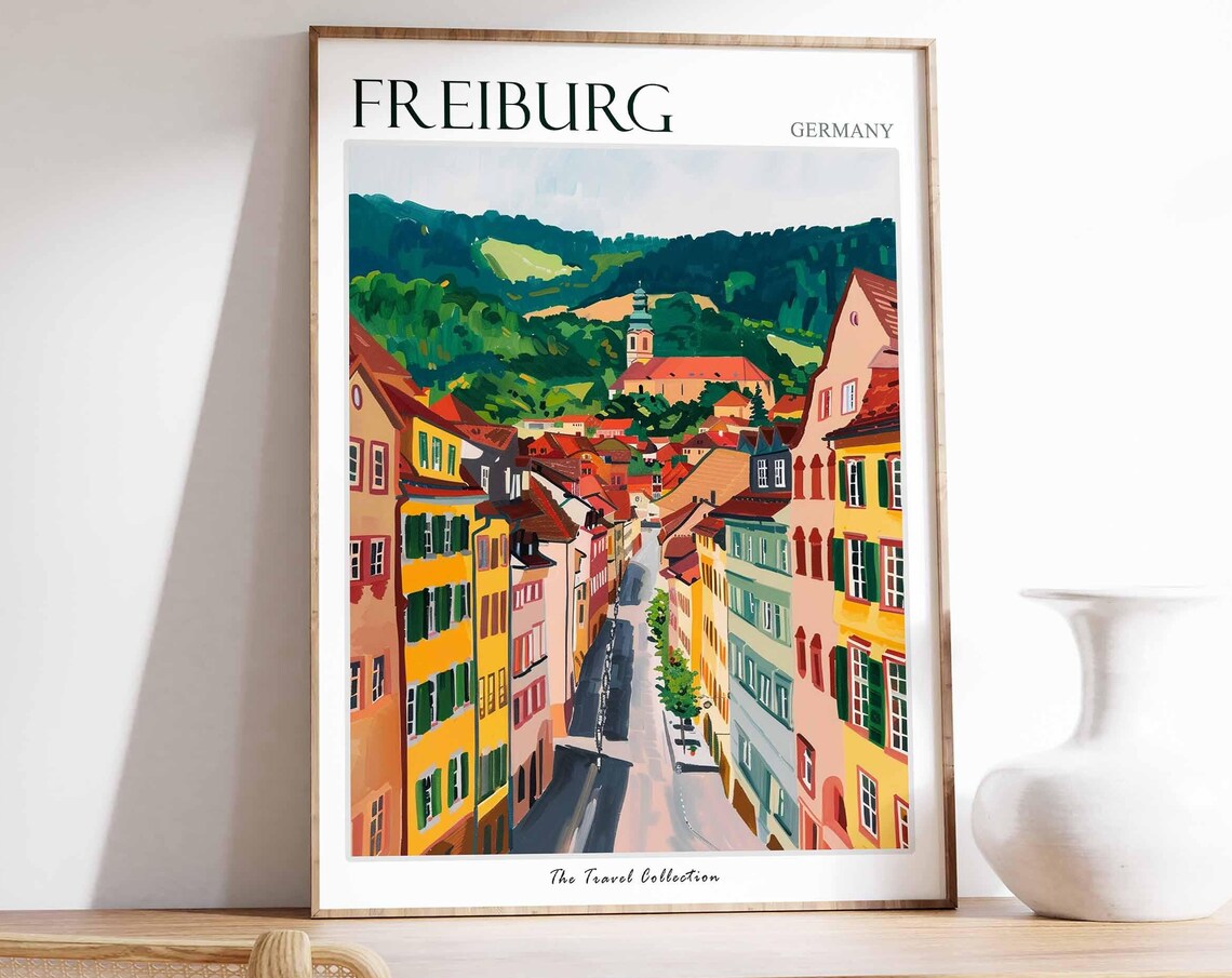 Freiburg Germany Historic Old Town Street Painting Travel Poster