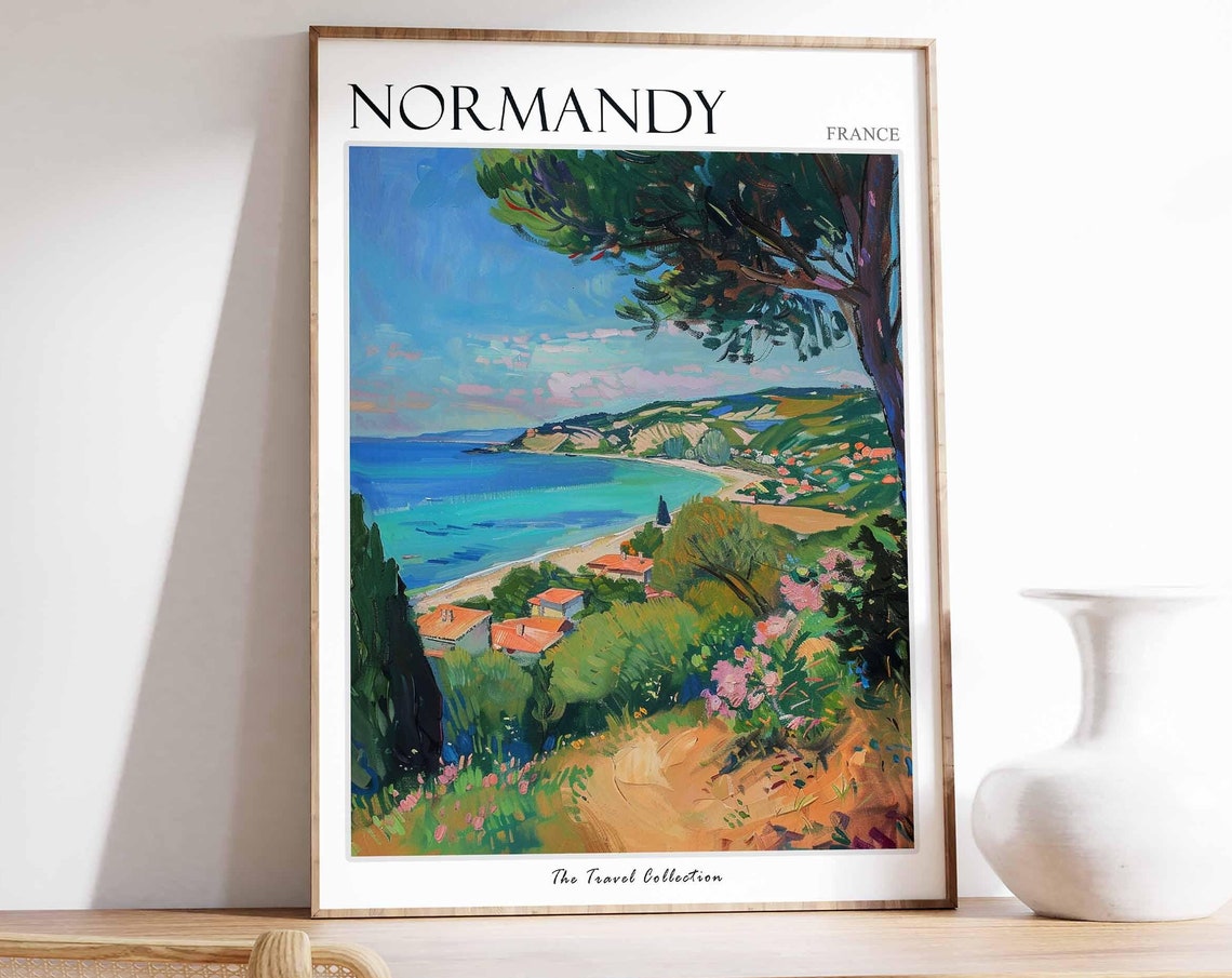 Normandy Poster France Travel Print French Decor Europe Travel Poster European Wall Art Normandy Gift Normandy Travel Poster