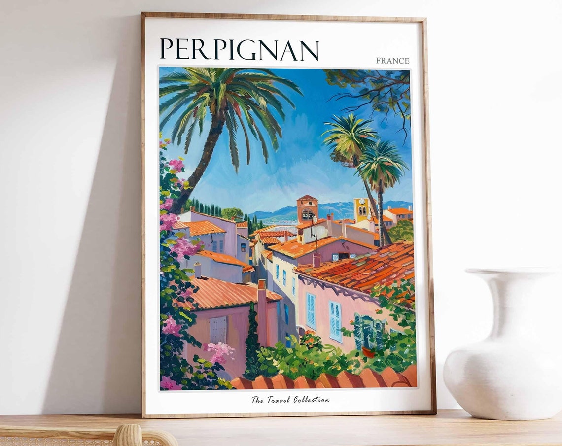 Perpignan Poster France Travel Print French Decor Europe Travel Poster European Wall Art City Print Perpignan Travel Poster