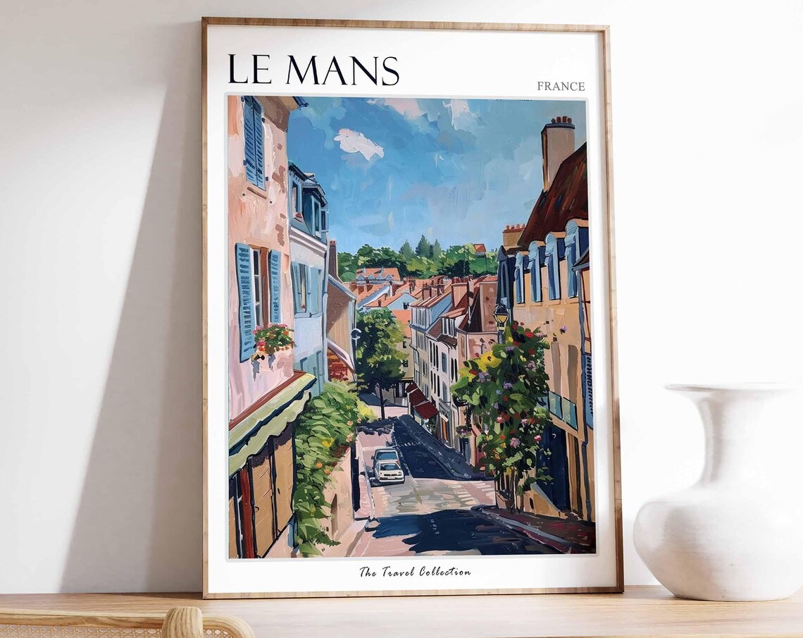 Le Mans France Sunny Flower Lined Historic Old Town Street Poster