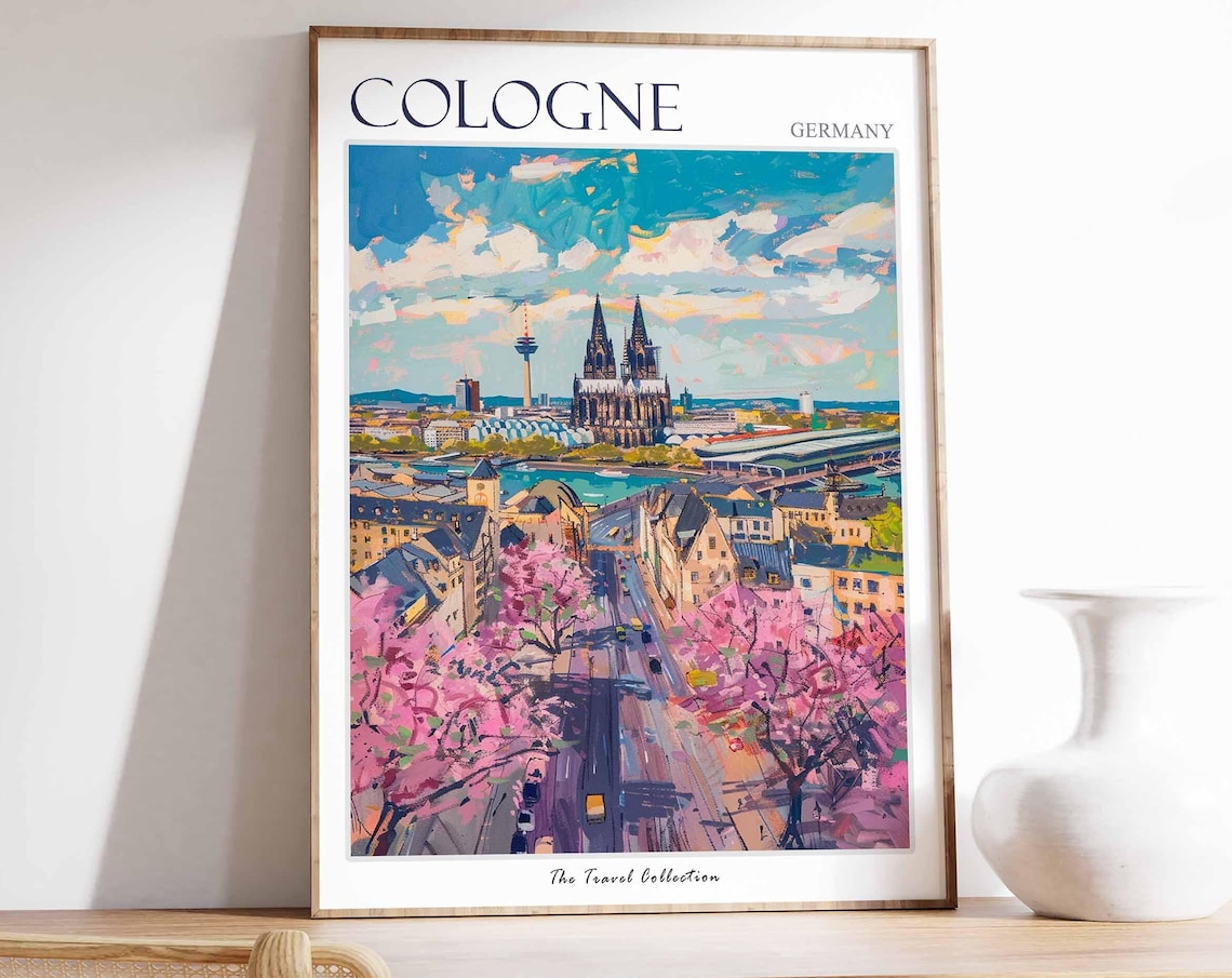 Cologne Cathedral Germany Pink Blossom Cityscape Travel Poster