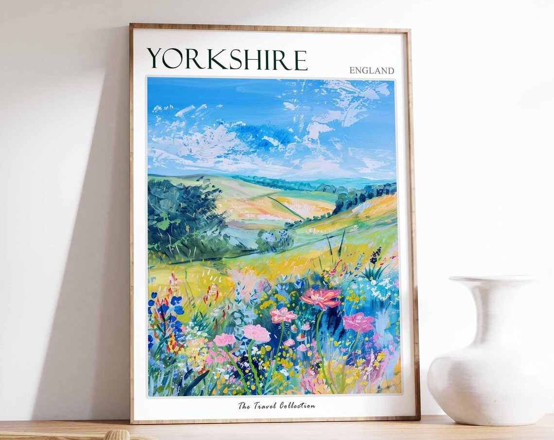 Yorkshire Wildflower Field Rolling Hills Bright Colors Poster