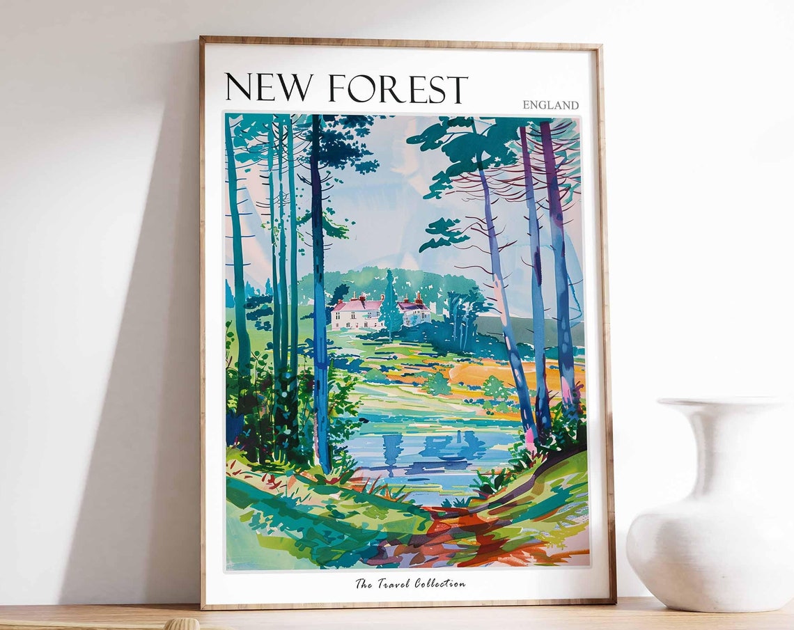 New Forest Poster England Travel Poster Countryside Poster English Countryside New Forest Travel Print Countryside Travel Print