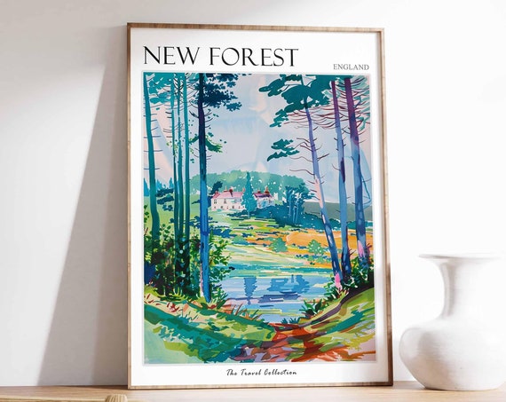 New Forest Poster England Travel Poster Countryside Poster English Countryside New Forest Travel Print Countryside Travel Print