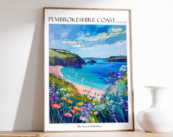 Pembrokeshire Coast Dramatic Cliffs Wildflower Beach Cove Art Poster