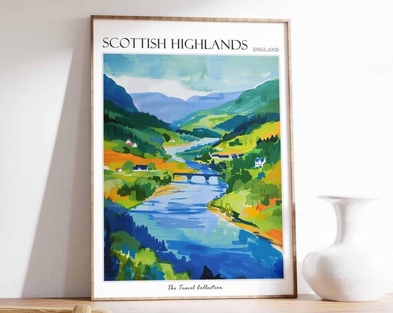 Scottish Highlands Poster Scotland Travel Poster Mountain Poster Scottish Decor Travel Print Wall Art Home Decor Scotland Landscape