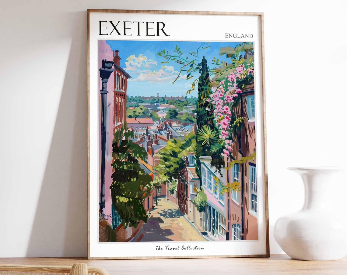 Exeter England Pink Houses Pink Blossom Rooftops View Poster